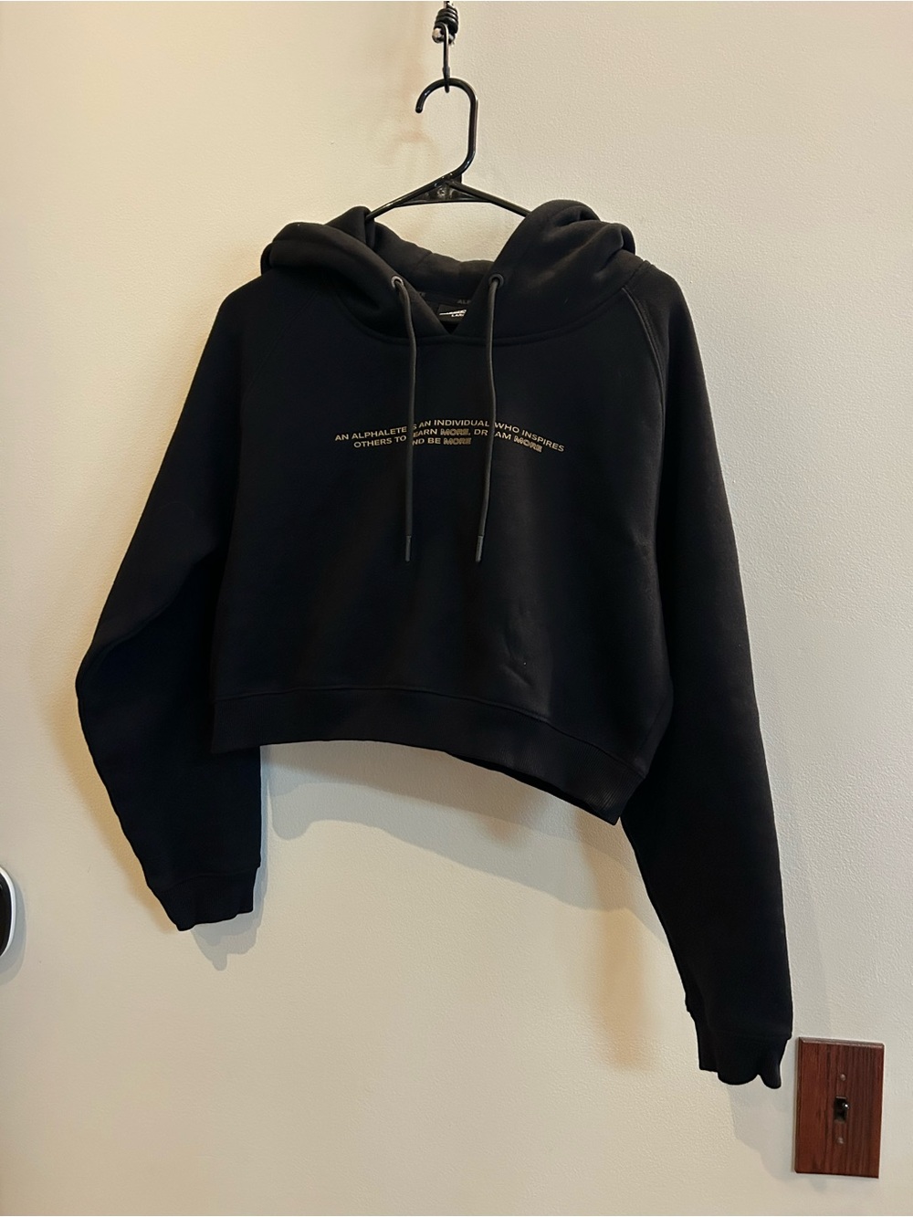Alphalete Legacy Performance Crop Hoodie Black with Gold writing
